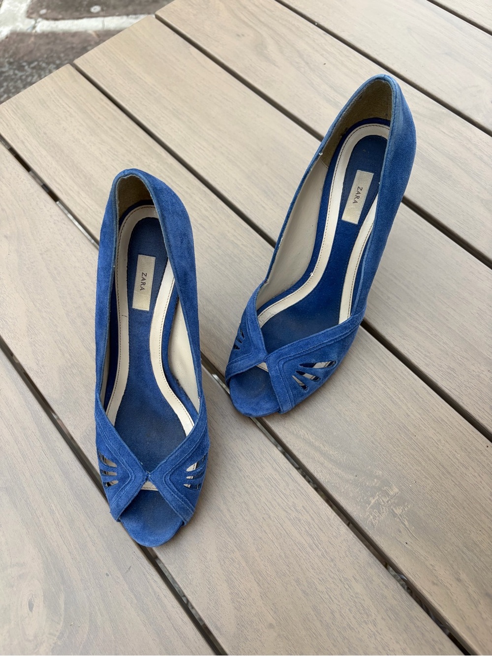 Zara Royal Blue Suede Peep-Toe Heels